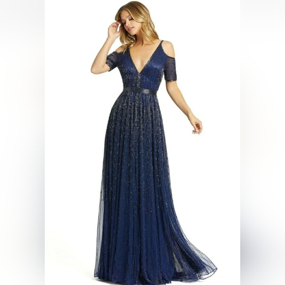 New! Mac Duggal fully beaded cold shoulder gown. - Picture 2 of 9